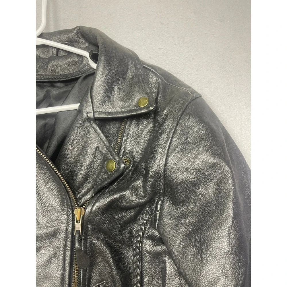 Unbranded Biker Jacket Genuine Leather Black Braided Trim Small Womens